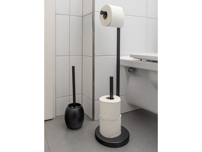 COCON Toilettenpapierständer – Edelstahl matt, schwarz, für 2 Rollen, B 19 cm, H 66 cm