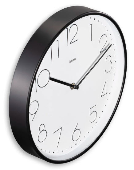 Hama Korsika Wanduhr – Analog, lautlos, Ø 30 cm, schwarz/weiss, Kunststoff