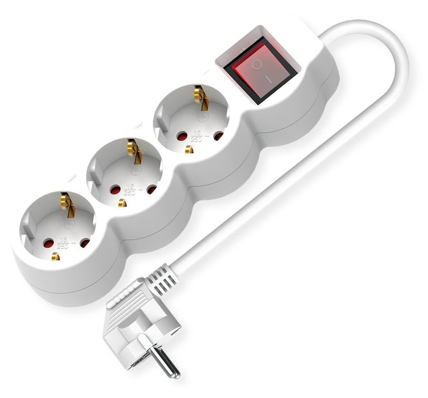 VALUE Steckdosenleiste – 3× Schuko (Typ E/F), 3 m, mit Schalter, Weiss