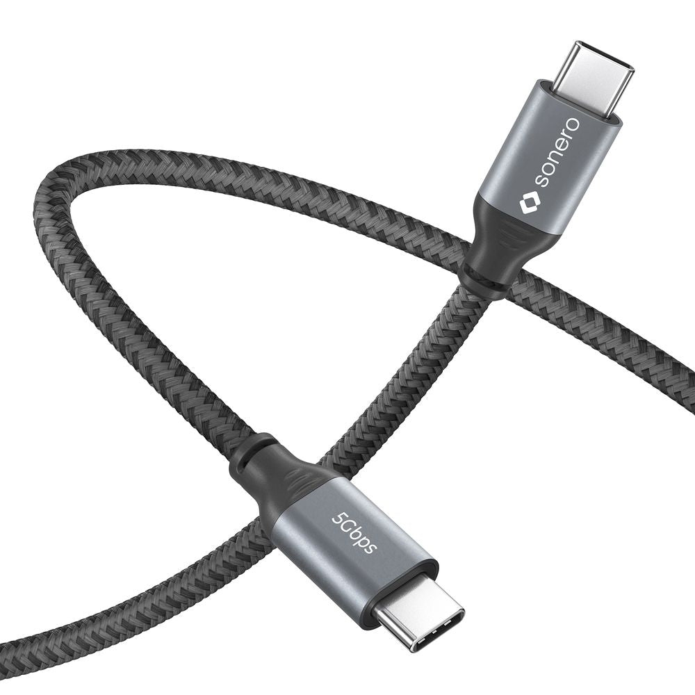 Sonero – USB-C auf USB-C Kabel – USB 3.2 Gen 1 (5 Gbit/s) – 1 m – PD 60 W – Geflochten – Schwarz/Grau
