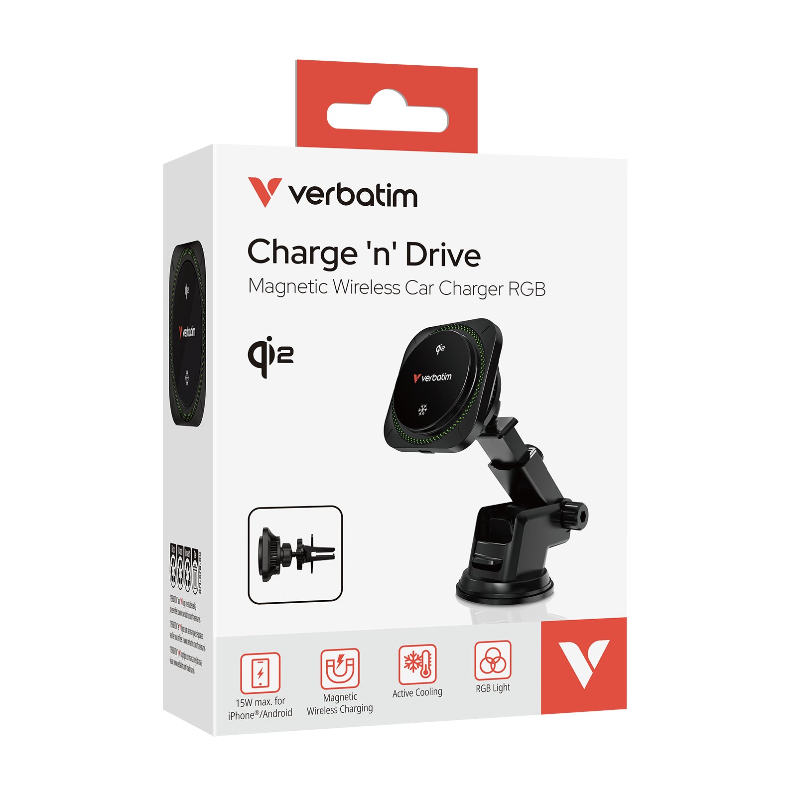 Verbatim Kabelloses Ladegerät, MagSafe/Qi2, 15 W – für iPhone ab 12 (MagSafe) & Qi2 Android – Schwarz