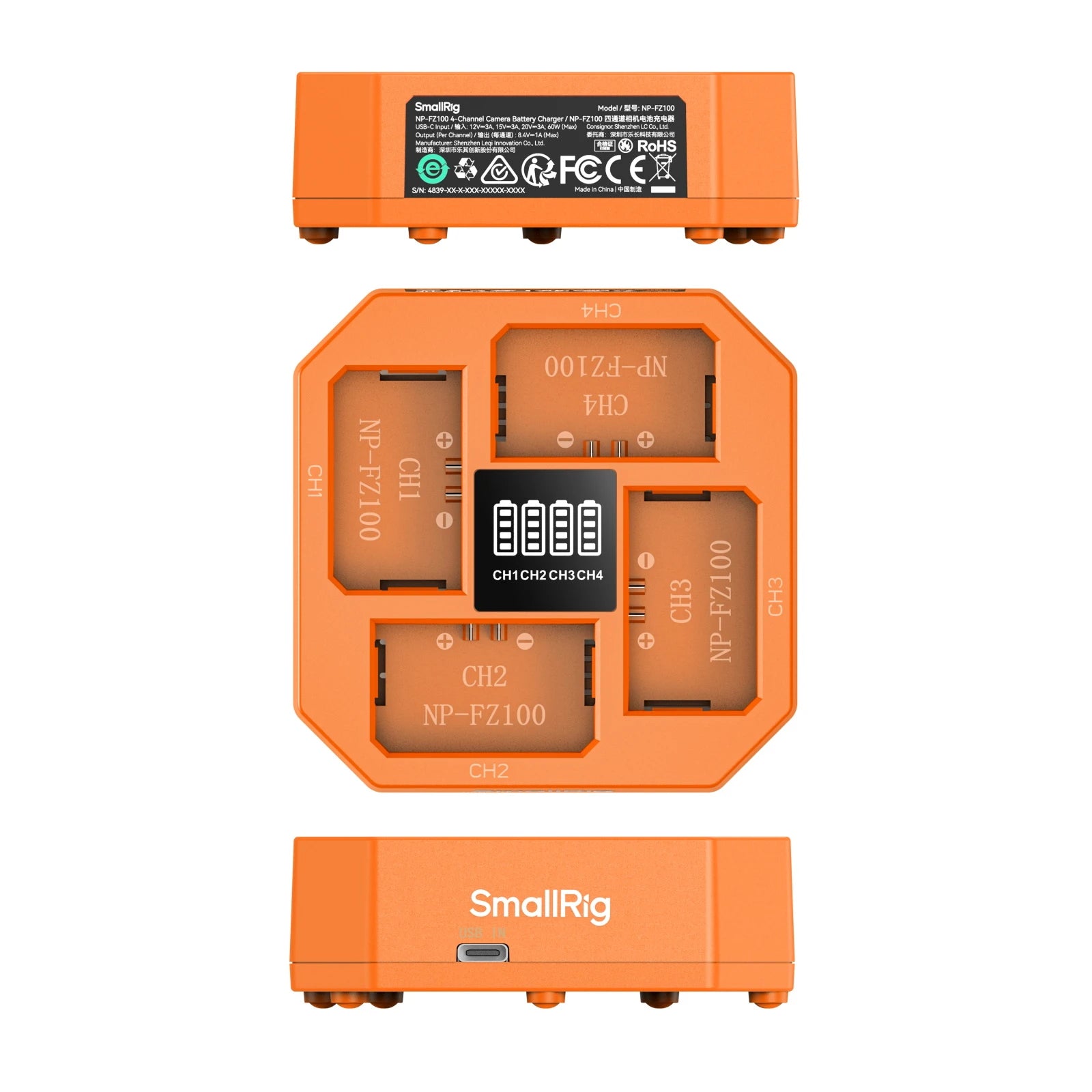 SmallRig Ladegerät NP-FZ100 – 90 × 27 mm, 1 A, orange – für Flächenleuchte, Bildgeber, Monitor u. a.