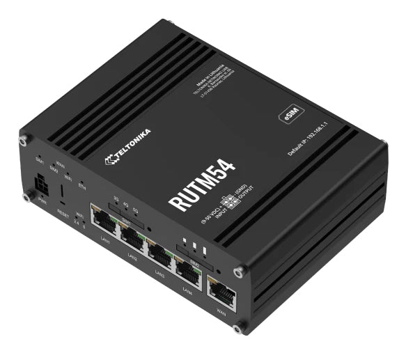 Teltonika RUTM54 WLAN-Router – 5G, Dual-SIM, Wi-Fi 5 (802.11ac), Dual-Band (2,4/5 GHz), 5× 1G