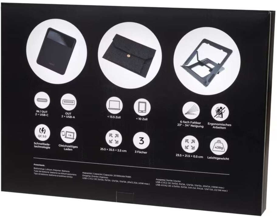 ONIT Powerbank 20000 mAh, PD 100 W, 2× USB-C, Durchgangsladung, Schwarz