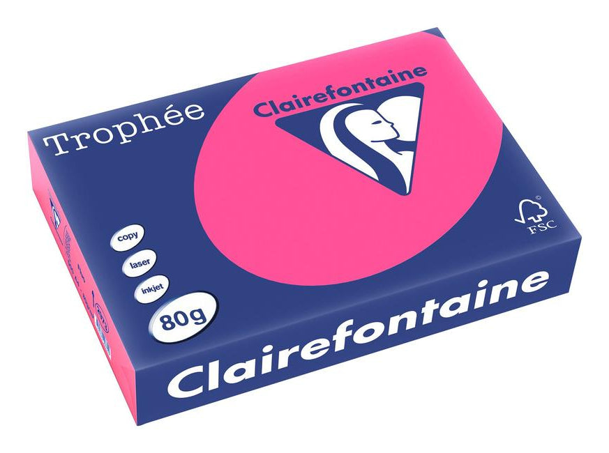 Clairefontaine Kopierpapier – A4, 80 g/m², Neonrosa – für Drucker und Kopierer – FSC, EU Ecolabel – 500 Blatt