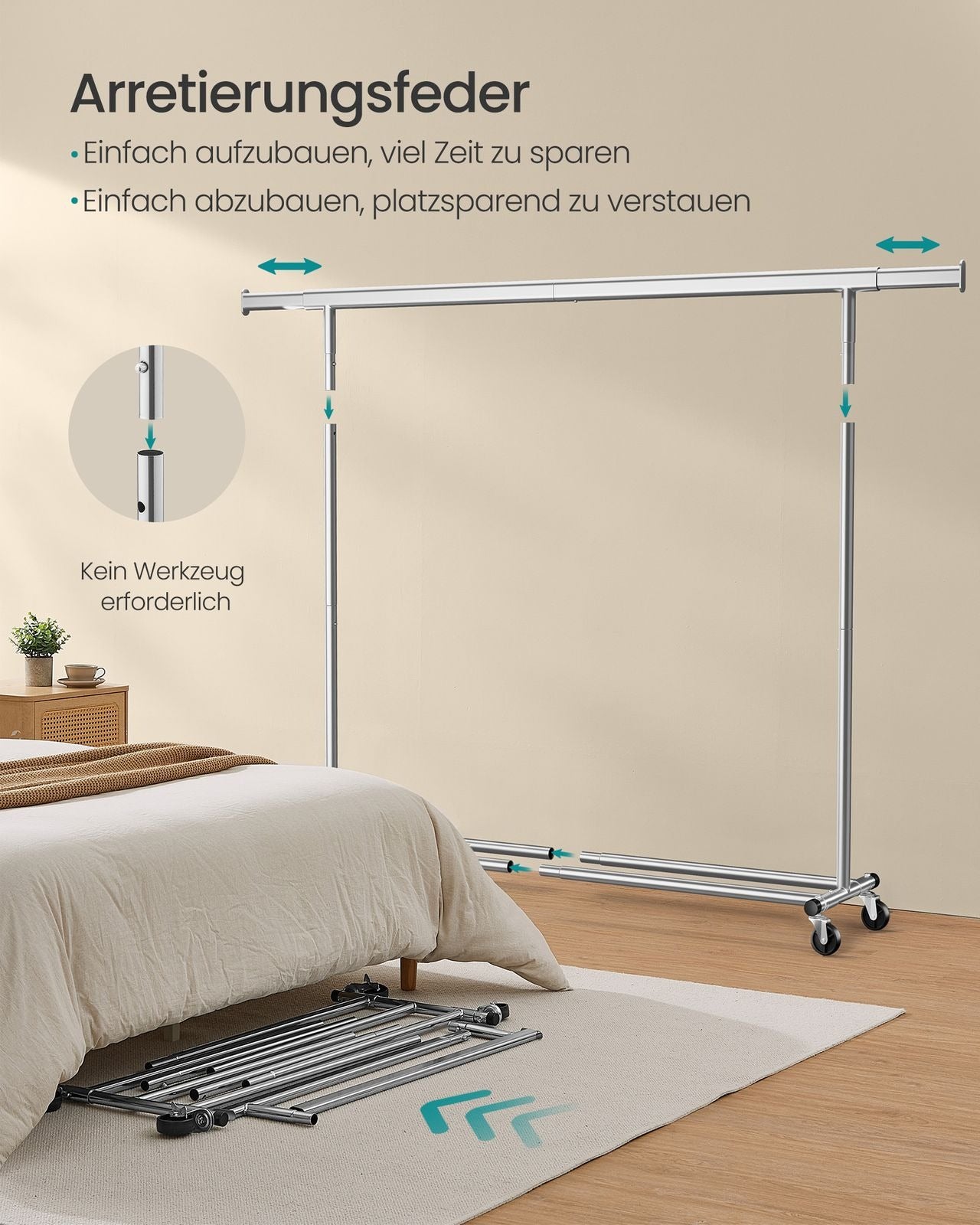 Songmics Kleiderständer – mit Rollen, ausziehbar, Stahl/Kunststoff, 160 × 45 × 161,5 cm, Traglast 150 kg