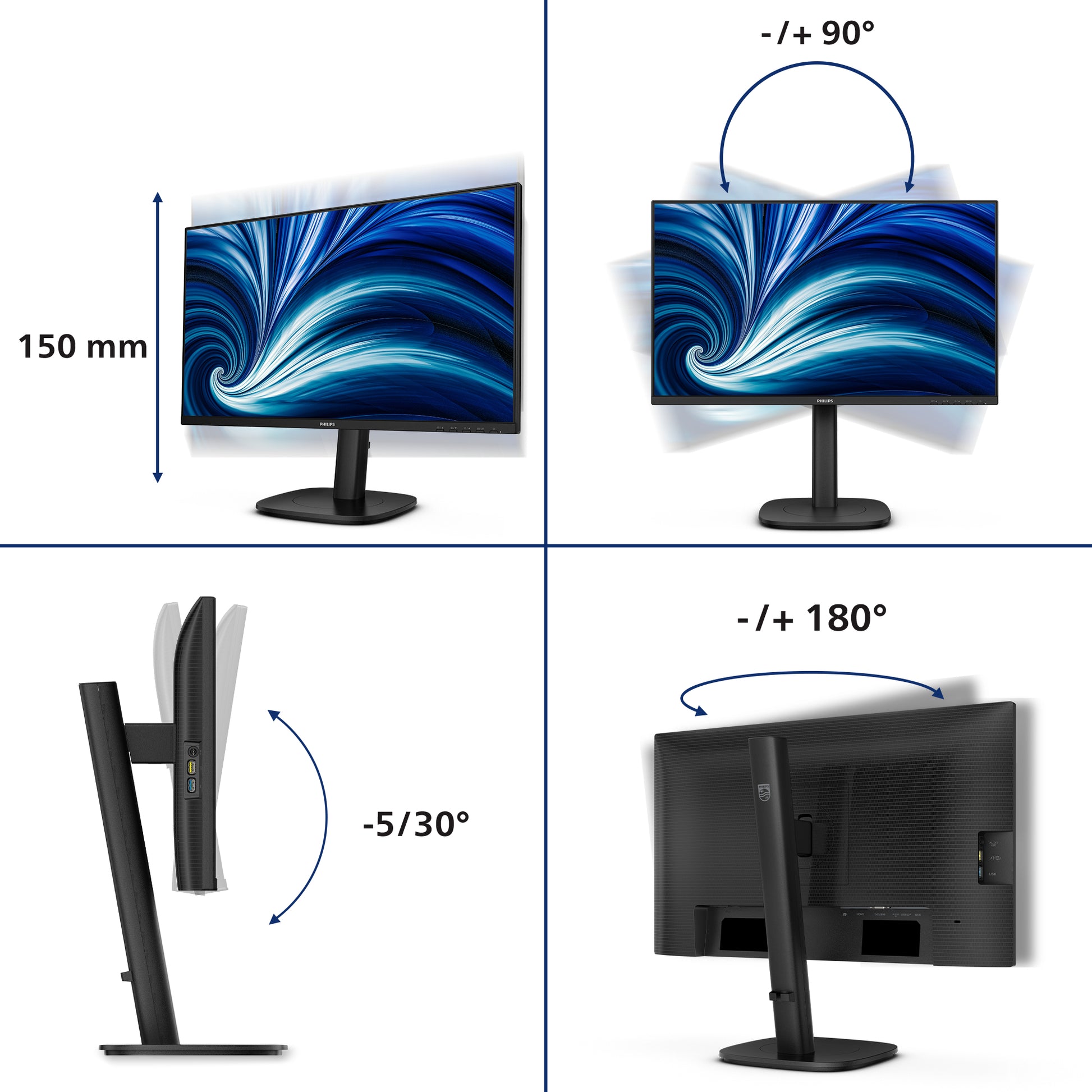 Philips 24B2N3200J/000 – Monitor, 23,8", IPS, 120 Hz, 300 cd/m², USB-Hub, Lautsprecher, Adaptive Sync, Schwarz