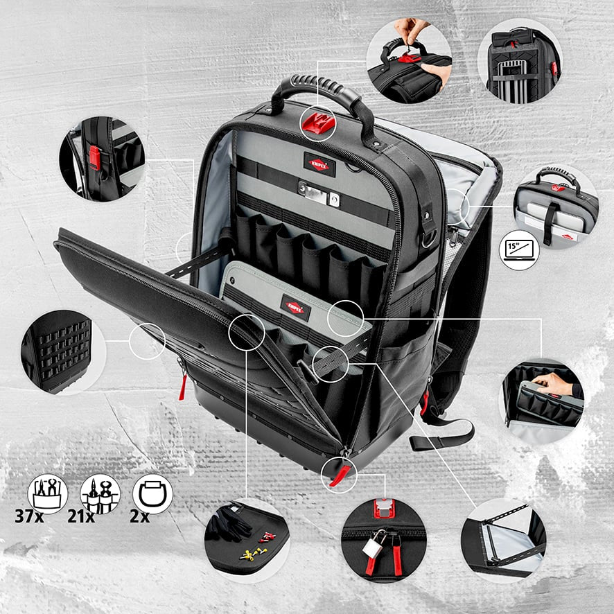 Knipex Werkzeugkasten Modular X18, 530 × 217 × 549 mm, 18 l, Aluminium, schwarz, 22 Teile