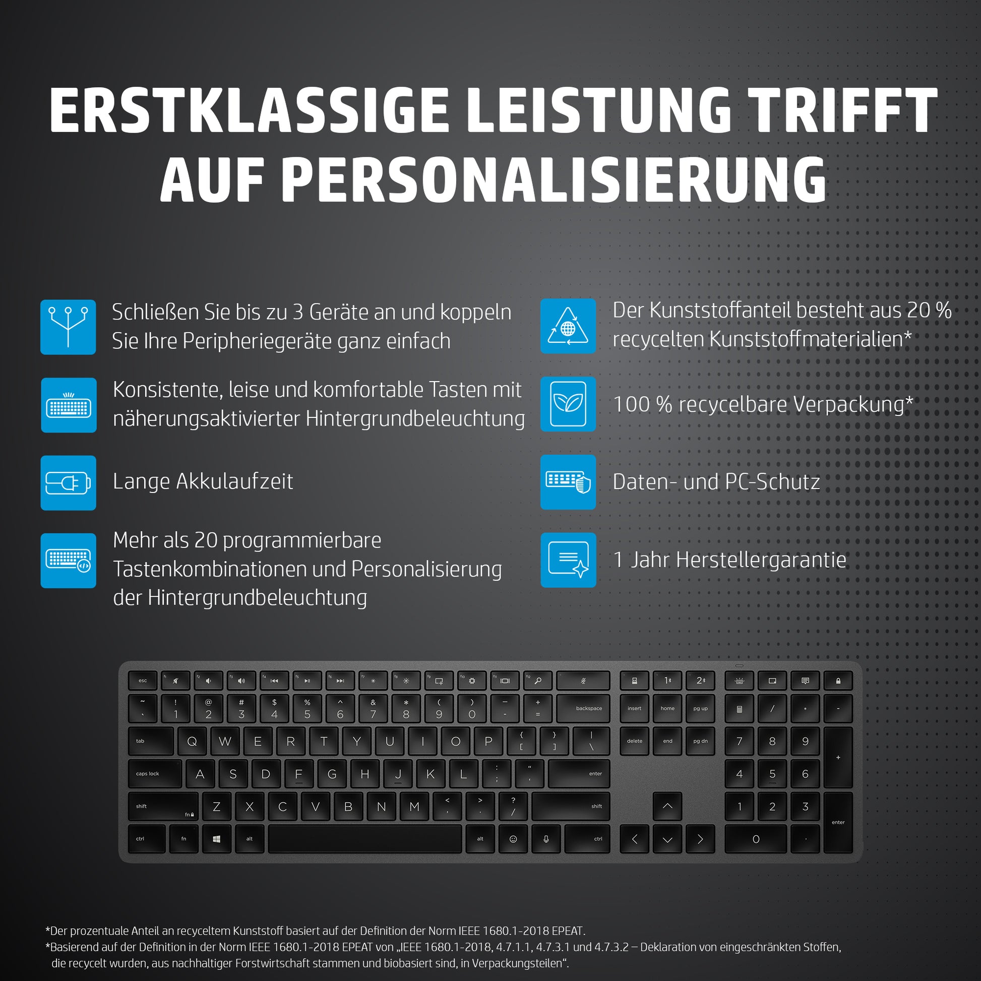 HP 975 – Tastatur, kabellos (Bluetooth), kabelgebunden (USB), DK-Layout (DA)