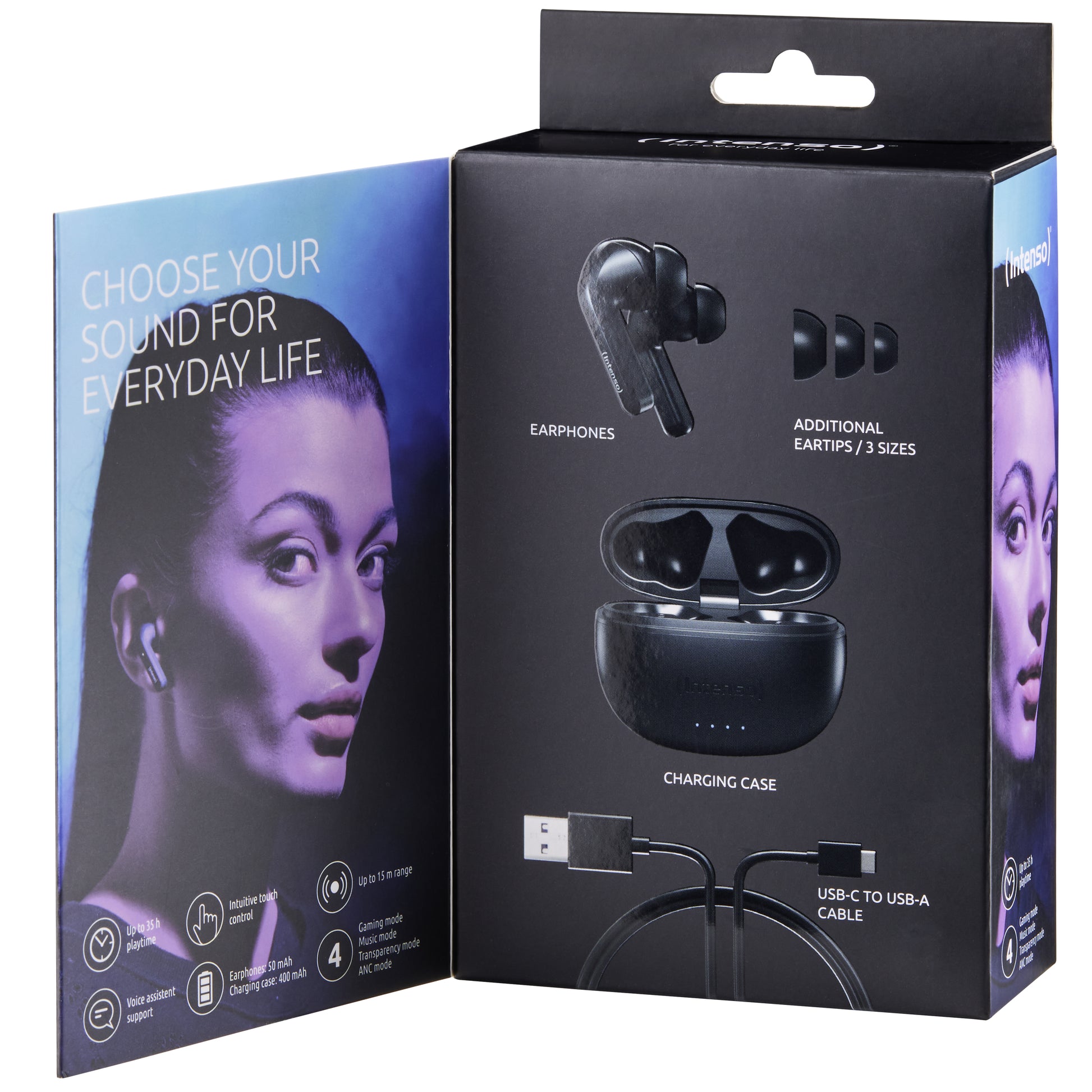 Intenso Black Buds T300A TWS In-Ear – ANC, mit Ladecase, Schwarz, BT 5.3