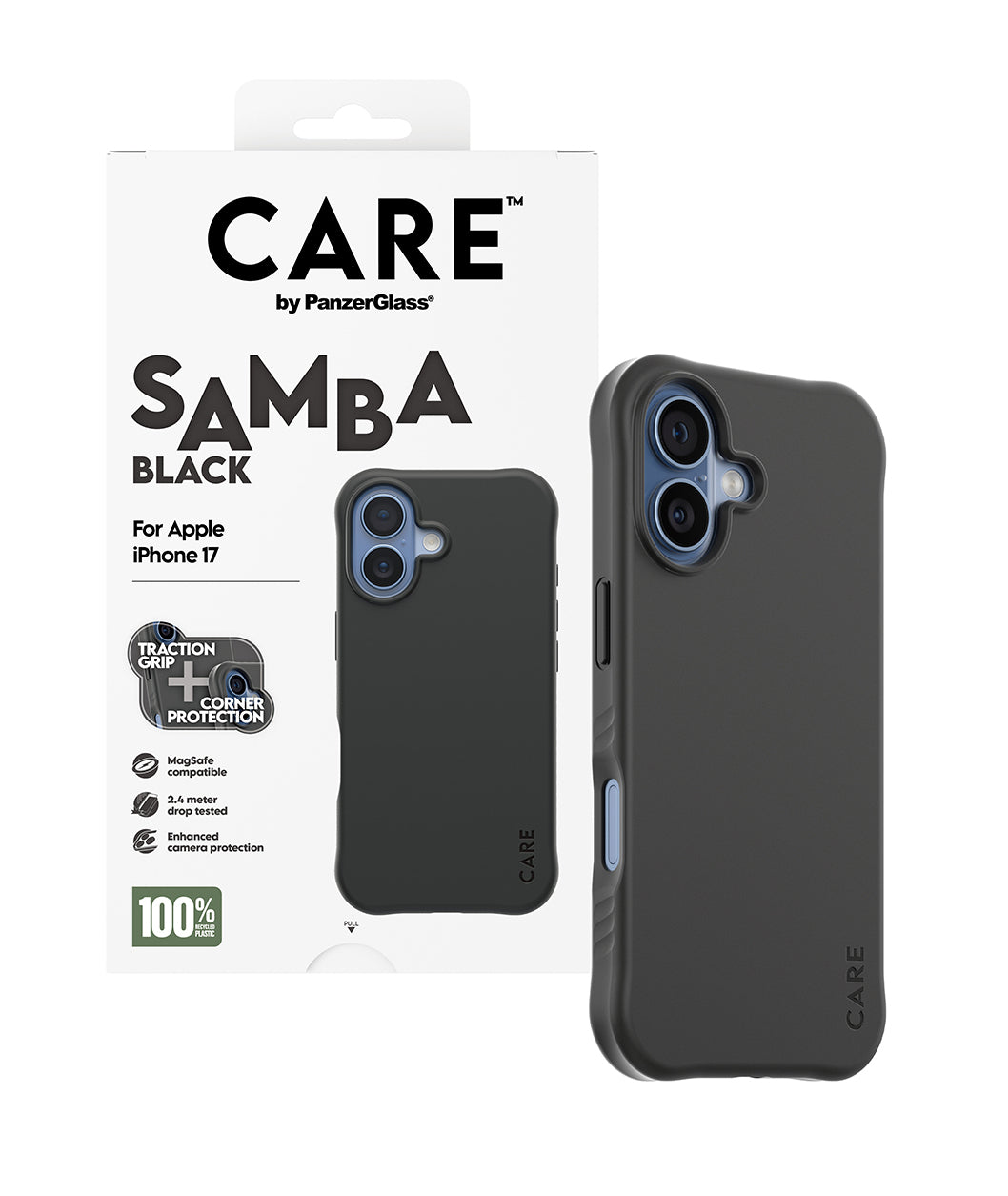 PanzerGlass Backcover CARE Fashionable Case Samba – für Apple iPhone 17 – schwarz – TPU – MagSafe-kompatibel