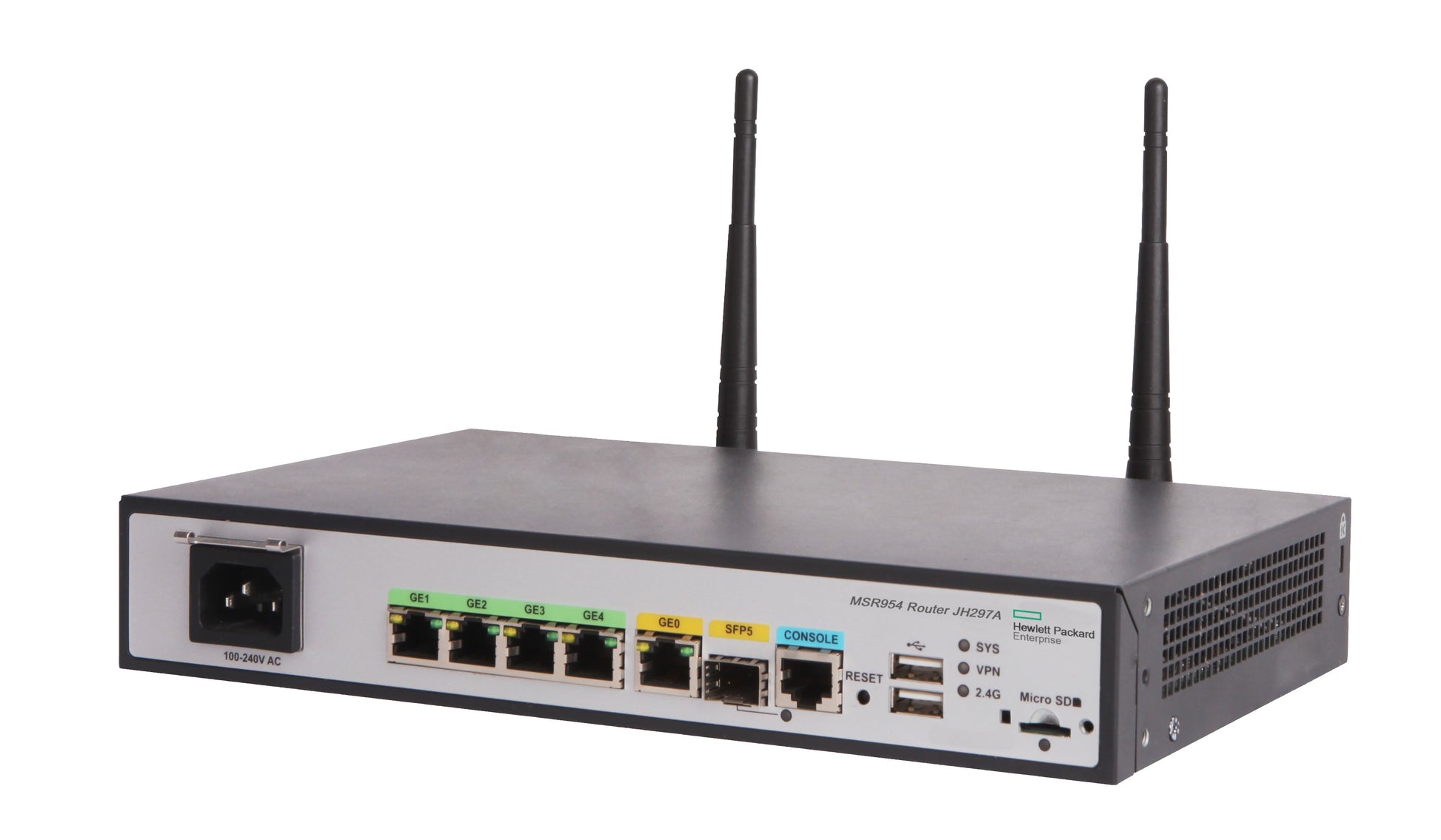 HPE MSR954-W – Wi-Fi 4 Router, 2,4 GHz, 4× 1GbE, USB 2.0, Grau