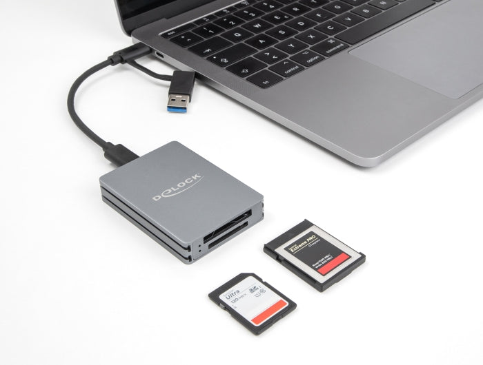 DeLOCK USB-Kartenleser USB-C – CFexpress Typ B, SD/SDHC/SDXC – USB 3.2 Gen 2 (10 Gbit/s) – LED-Anzeigen