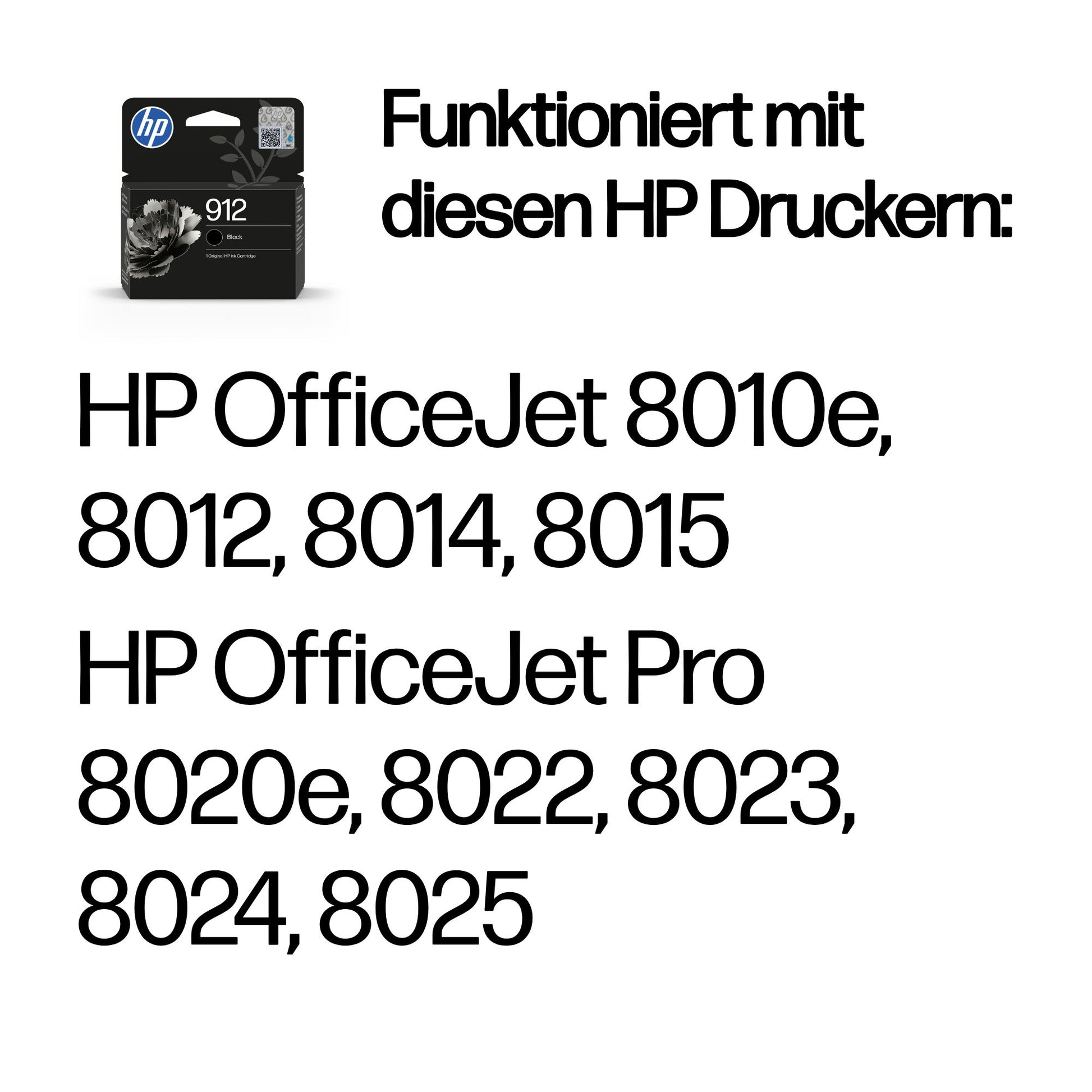 HP 912 Schwarz Tintenpatrone (Original) – 250 Seiten – für OfficeJet, OfficeJet Pro