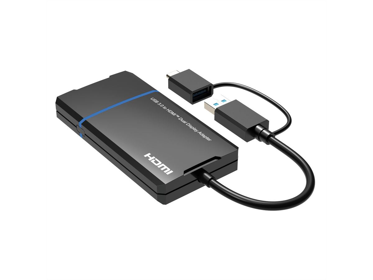 VALUE USB-A/USB-C Adapter zu 2× HDMI – 4K (3840 × 2160) @ 30 Hz + 1920 × 1080 @ 60 Hz, 0,15 m, USB 3.2 Gen 1