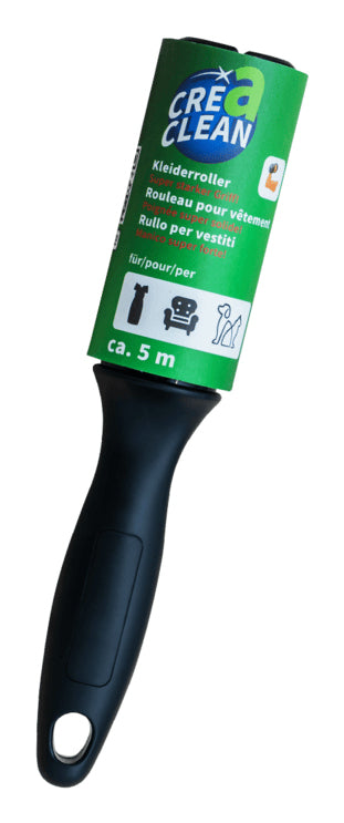 CREaCLEAN Fusselroller – Papier/ABS, Schwarz – 1 Griff, 10 Ersatzrollen – 23,0 × 13,5 × 4,5 cm