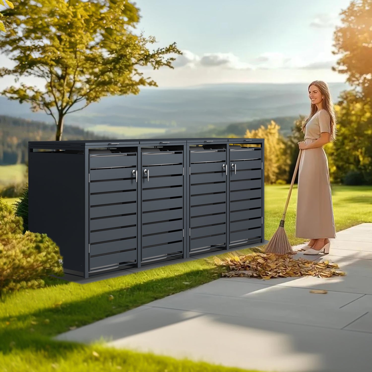 Phoenix Safe Co. Müllcontainer GB4426AAK – Stahl, rechteckig – Anthrazit – Soft-Close – 264 × 80 × 116 cm