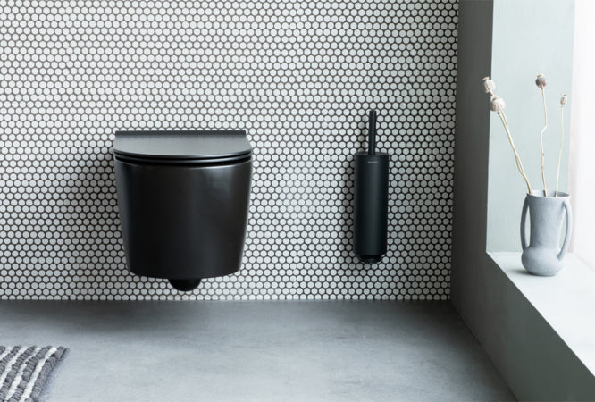 Brabantia MindSet – WC-Bürstenset – Stahl, Anthrazit, wandmontiert, mit abnehmbarem Behälter, H 42 cm, Ø 11 cm