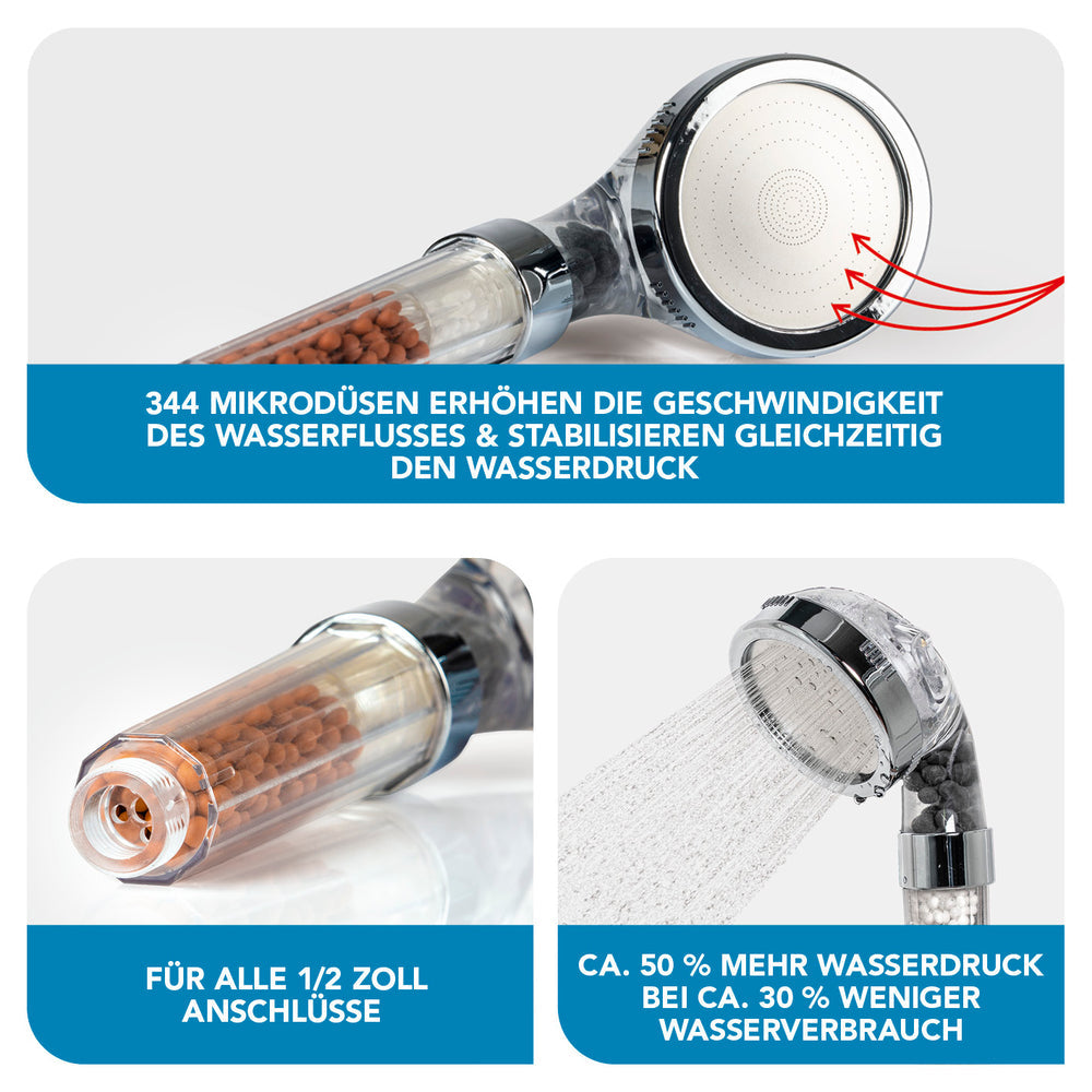 EASYmaxx Handbrause Spa 3in1 – 8×23.8×9 cm, ABS, Edelstahl, für Anschlüsse G1/2, Chrom
