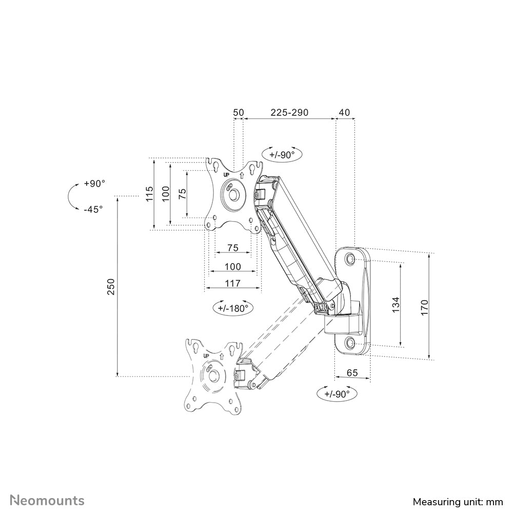 Neomounts WL70-440BL11 – Monitor-Wandhalterung – 17–32" – VESA 75×75/100×100 mm – bis 9 kg/Monitor – Gasfeder