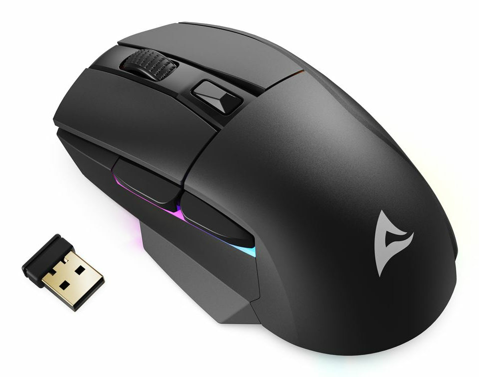 R-Go Tools Sharkoon SKILLER SGM50W – Gaming-Maus – Kabellos (2,4 GHz), 6400 DPI, RGB-Beleuchtung, Rechtshänder, Schwarz