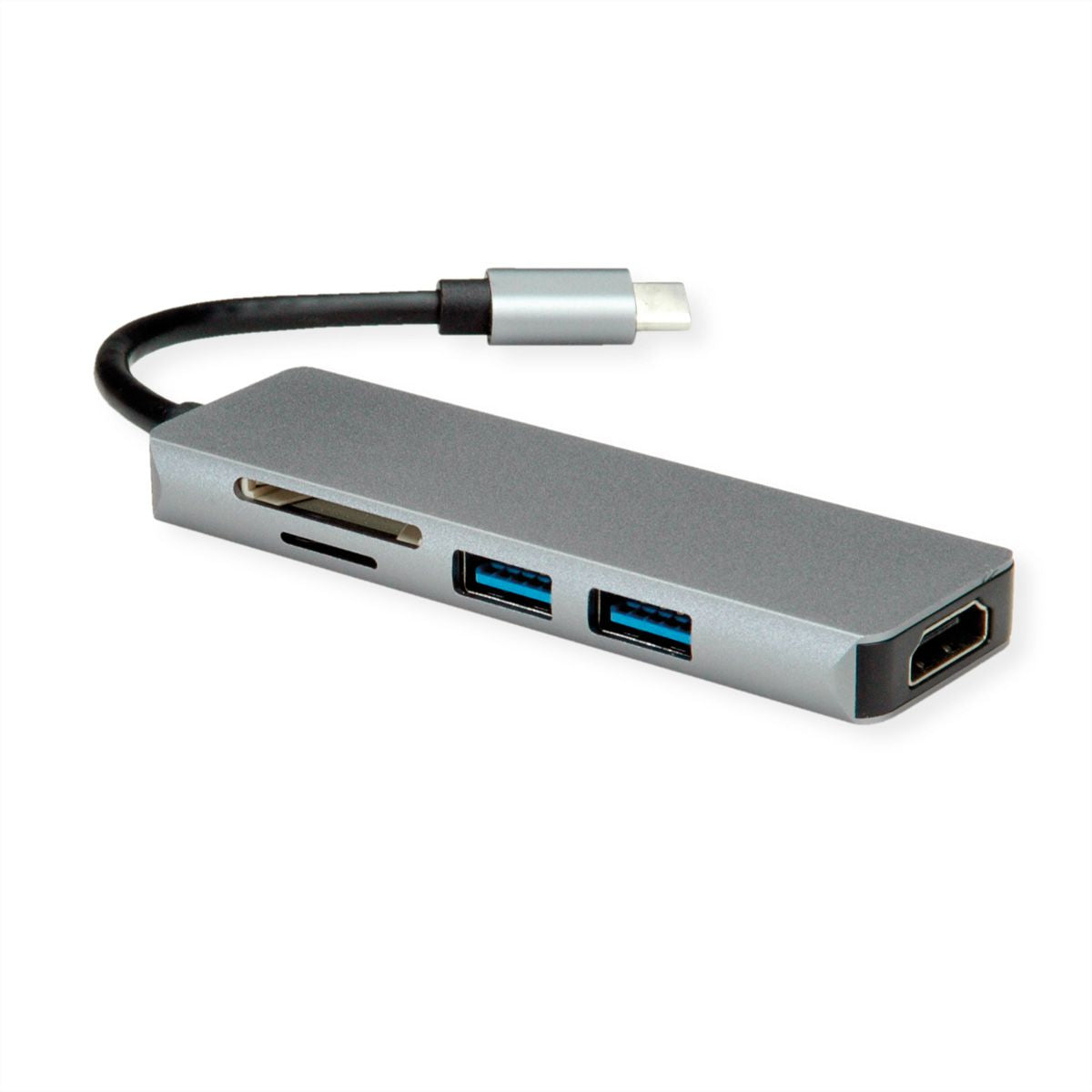 ROLINE Dockingstation – USB-C, HDMI, 2× USB-A, SD/microSD, für Windows/Mac