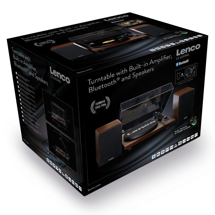 Lenco LS-600WA – Plattenspieler (Riemenantrieb, manuell), Bluetooth, Phono-Vorverstärker, 33⅓/45 U/min – Holz/Schwarz