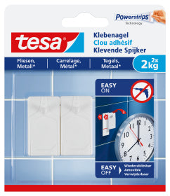 TESA Klebenagel für Fliesen/Metall – bis 2 kg, Weiss, Innen