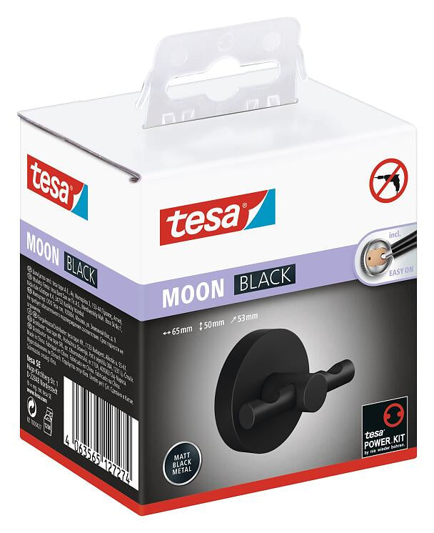 TESA Haken MOON BLACK – 6,5×5×5,3 cm, Metall, Wandmontiert, Schwarz matt
