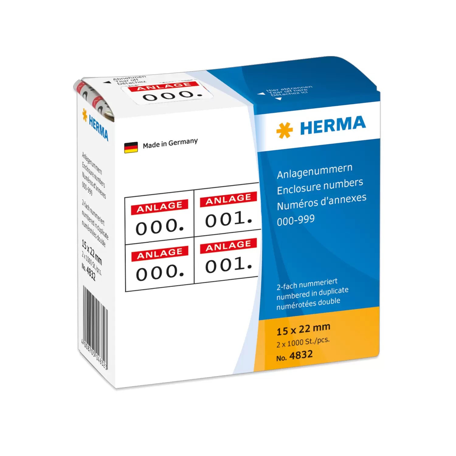 HERMA Haftetiketten (Bogen) – rechteckig 15 × 22 mm, permanent, weiss, mit rotem Aufdruck, 1'000 Stk.