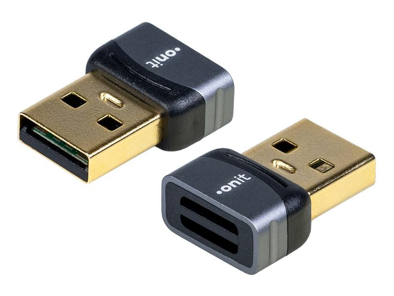 ONIT F01490 USB-Bluetooth-Adapter – Bluetooth 5.3, USB-A, bis 20 m, für Windows 10/11/8.1 – Schwarz/Grau