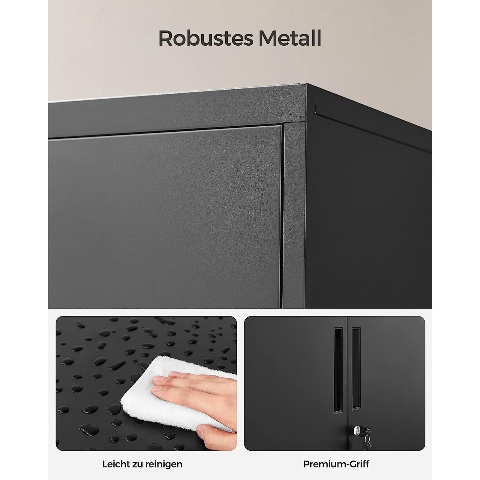Songmics OMC013B01 – Aktenschrank, 2 Tablare, abschliessbar, Stahl, 800 × 400 × 900 mm, Schwarz