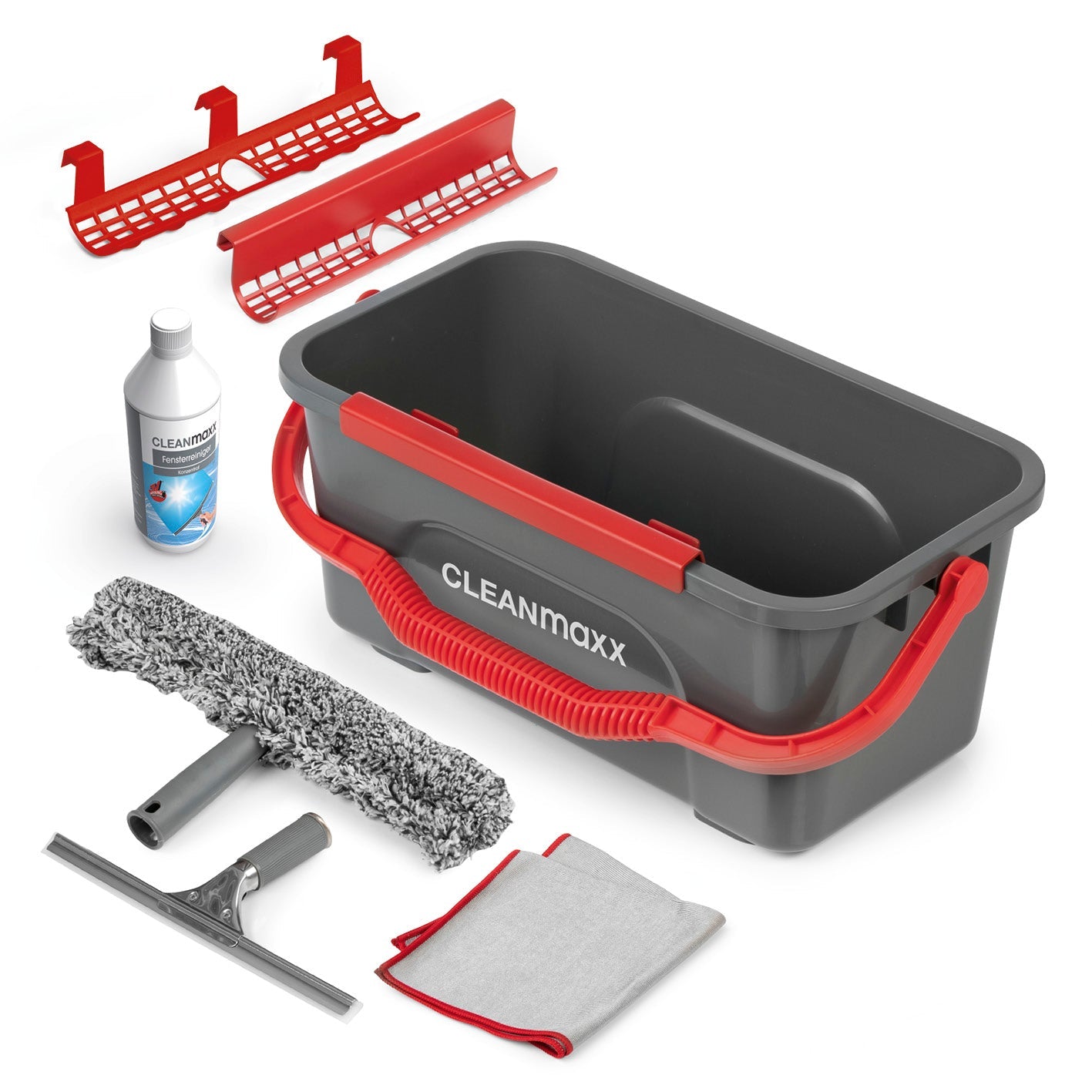 CLEANmaxx Fensterreiniger – Mikrofaser, Grau/Rot, 17,0 × 35,0 × 17,0 cm
