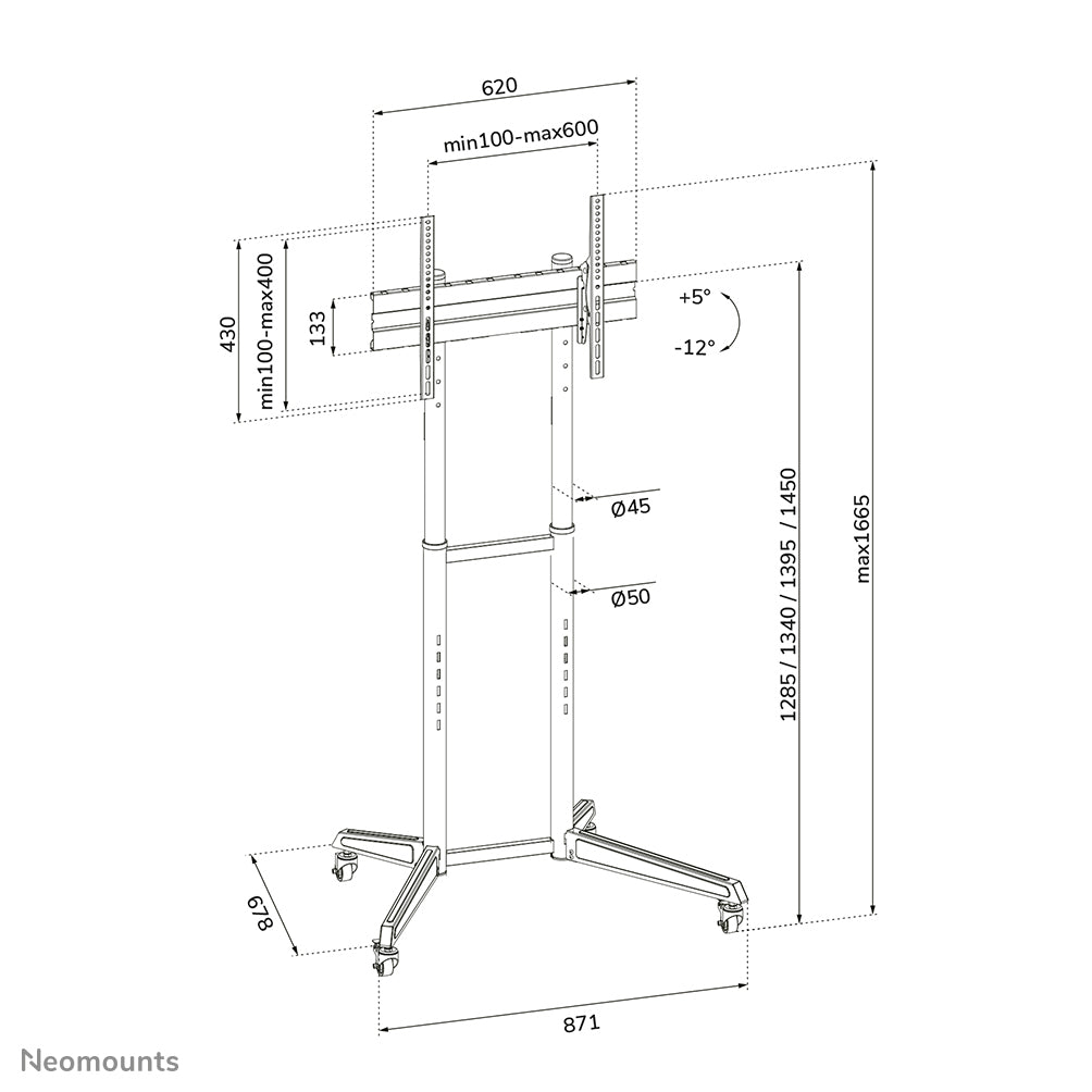 Neomounts FL50-540BL1 – Trolley, höhenverstellbar, für 37–70", VESA 100×100–600×400, bis 50 kg, schwarz