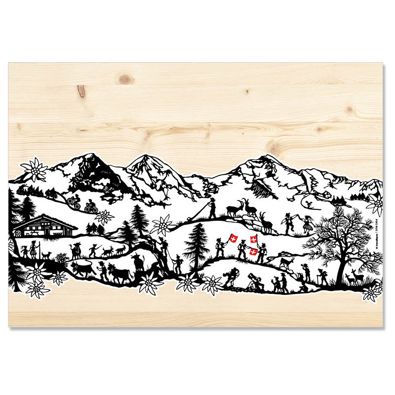 Trendform Papiertischset Swiss Tradition, rechteckig – 29,7 × 42 cm, Scherenschnitt Landleben – FSC – 48 Stk.