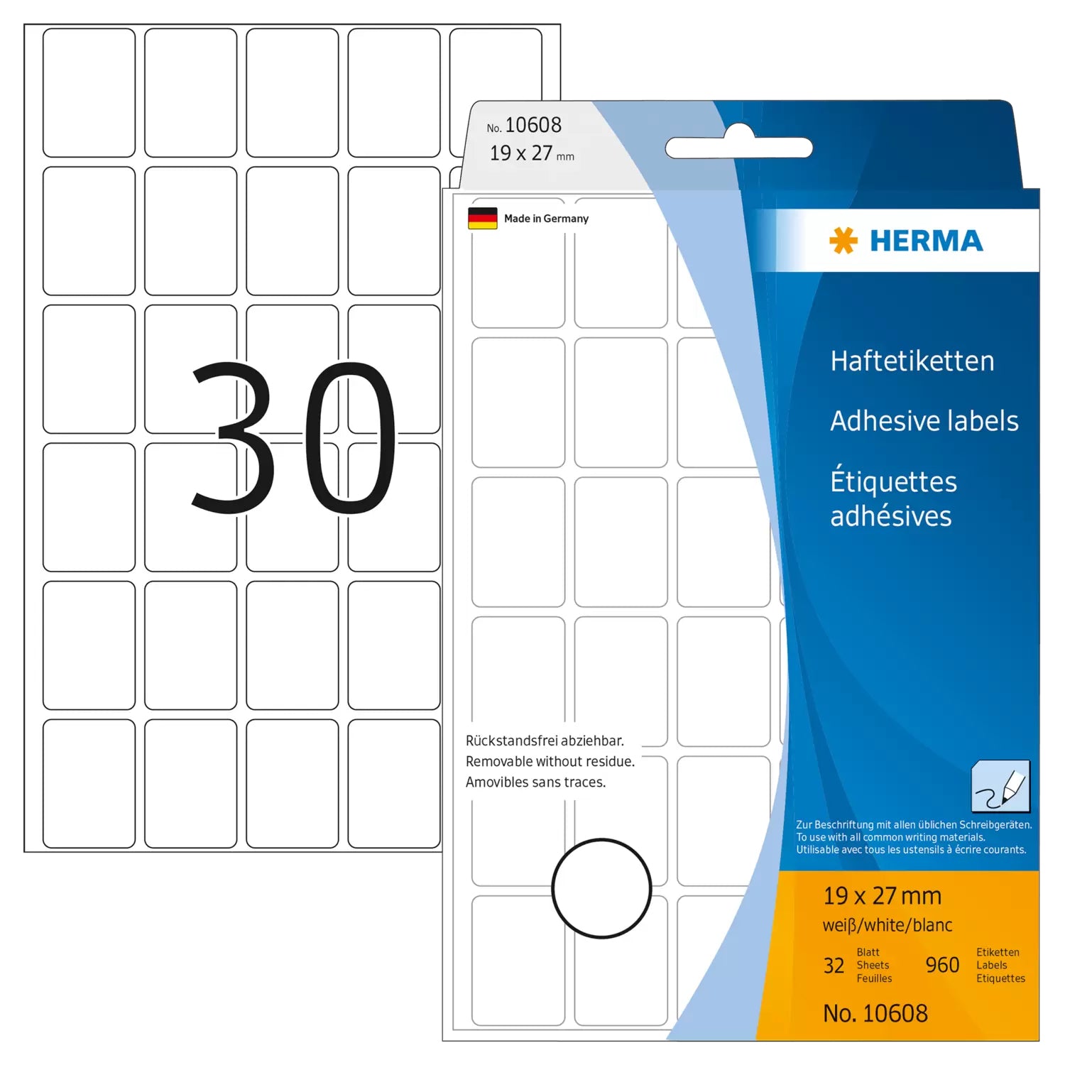 HERMA Schuletiketten – 19×27 mm, Abgerundete Ecken, 720 Stk, 24 Bogen, Papier, Ablösbar