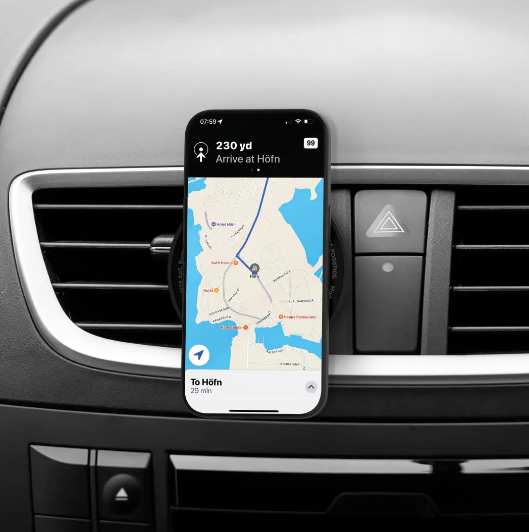 dbramante1928 Auto-Magnethalter, Lüftung, 360° drehbar – für iPhone 12–17 – Schwarz, Kunststoff