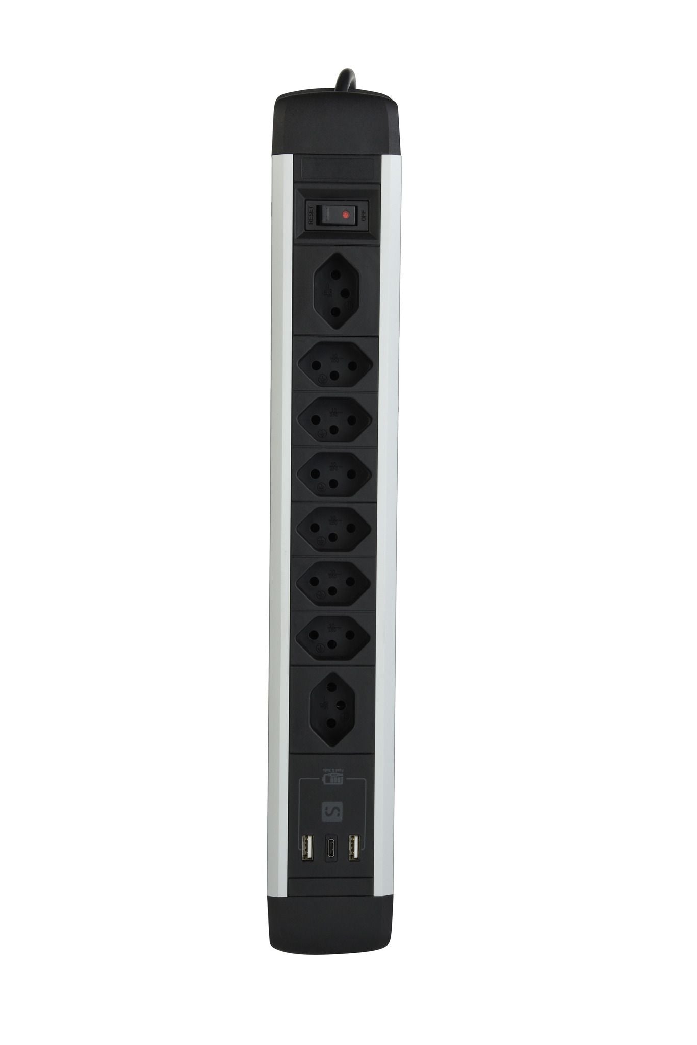 M. Schönenberger Tischsteckdosenleiste, 8×T13, 1×USB-C PD 20 W + 2×USB-A, 2 m, Aluminium, mit Schalter – Schwarz