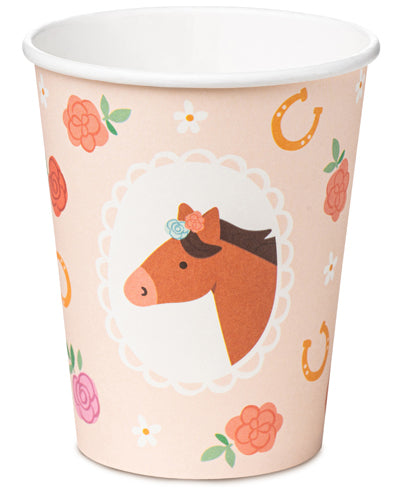 PartyDeco Trinkbecher, Papier – 220 ml, Rosa, Pferde-Motiv – 6 Stk.