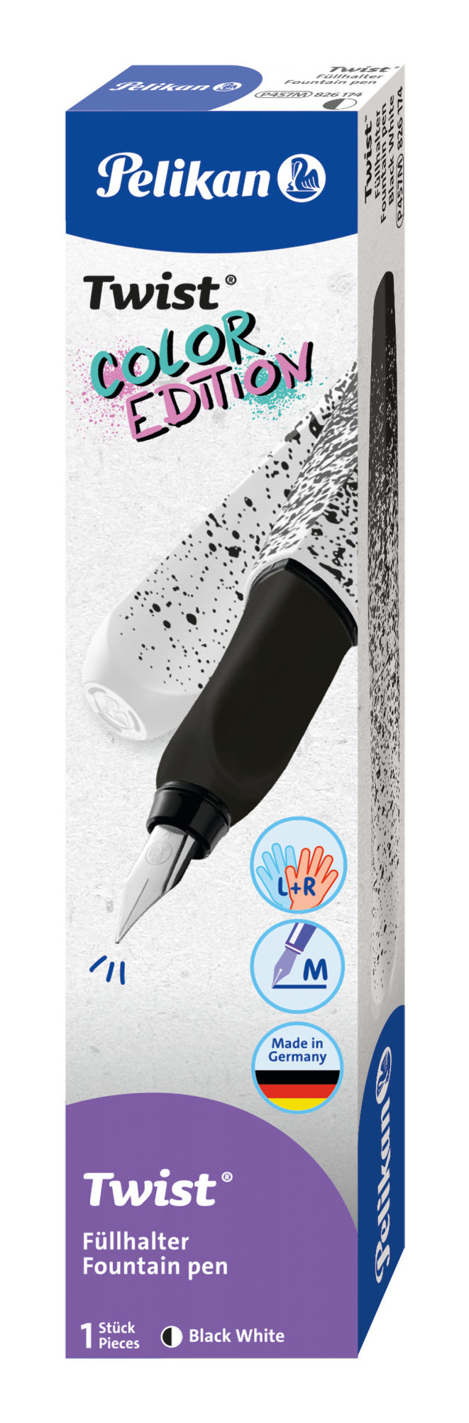 Pelikan Twist – Füllfederhalter – M – Schwarz/Weiss – Edelstahl