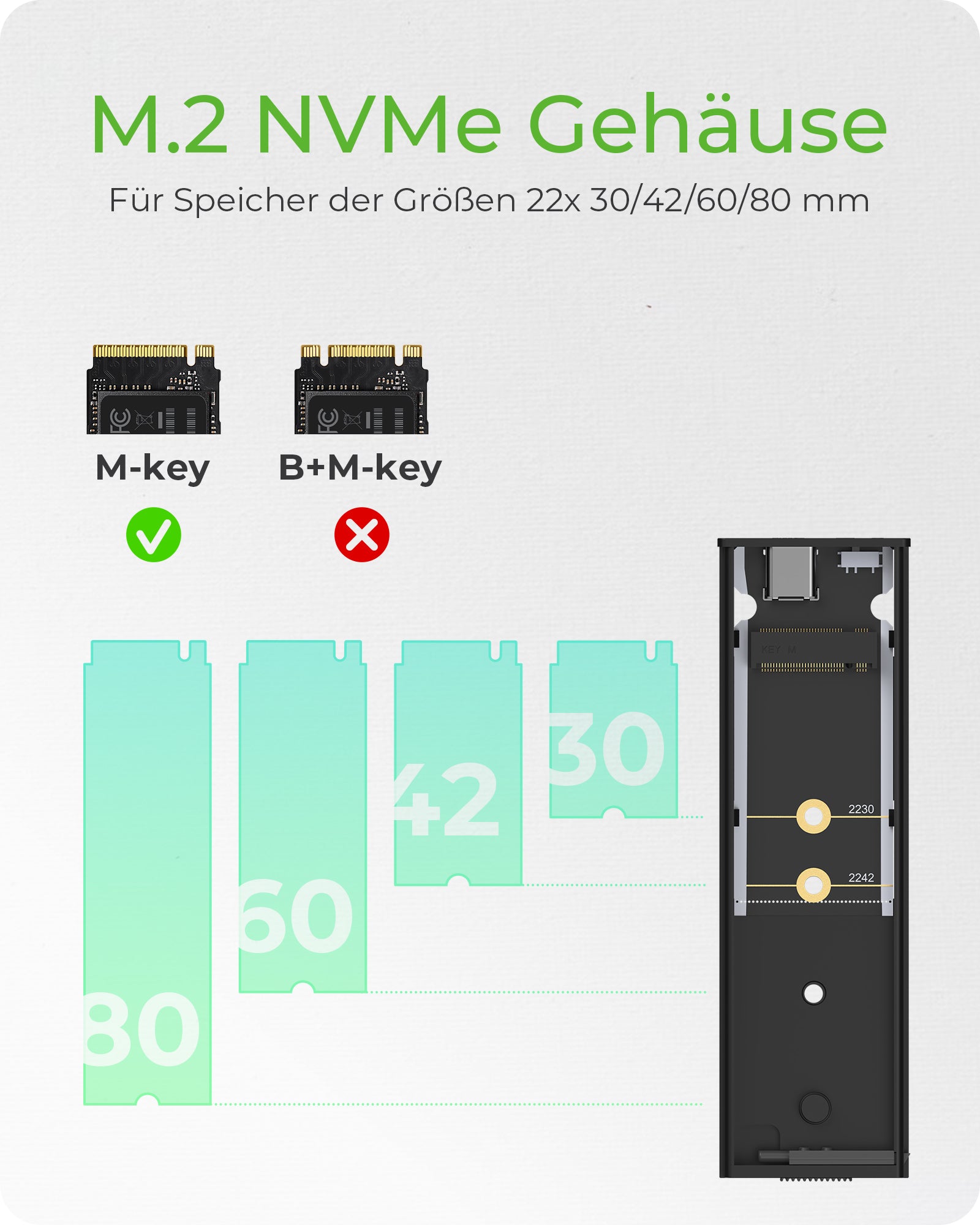 ICY BOX IB-1807MT-C31 – 1-Bay M.2 NVMe SSD-Gehäuse – USB 3.2 Gen 2, USB-C, für M.2 (30/42/60/80 mm)