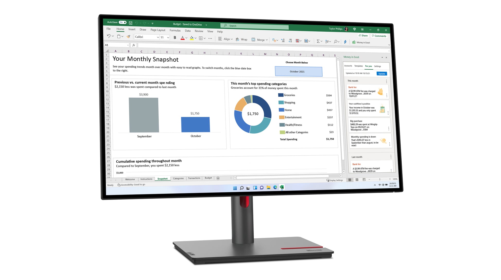Lenovo ThinkVision P27h-30 – Monitor, 27", IPS, 60 Hz, 350 cd/m², USB-C, VESA 100 × 100, Raven Black