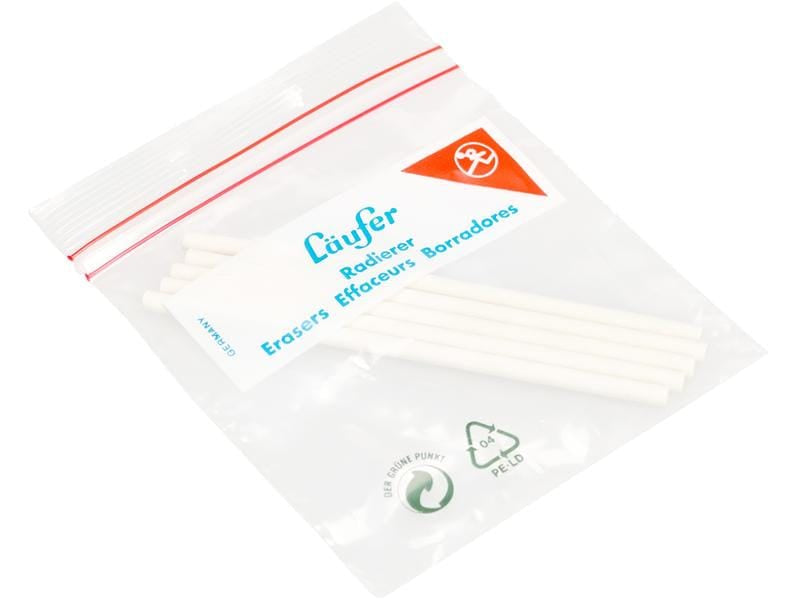 Laufer Läufer Ersatzradierer – für Bleistifte – 5er-Pack – Kunststoff – weiss – 4 × 100 × 4 mm