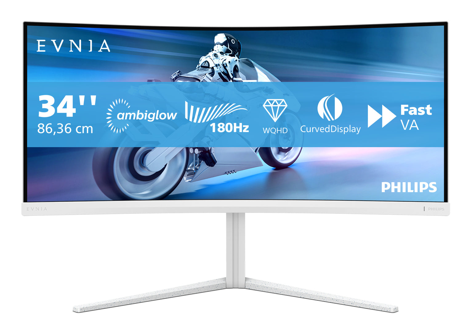 Philips Evnia 5000 34M2C5501A/00 – Monitor, 34", Curved, USB-Hub, Lautsprecher, VESA 100 × 100, Weiss