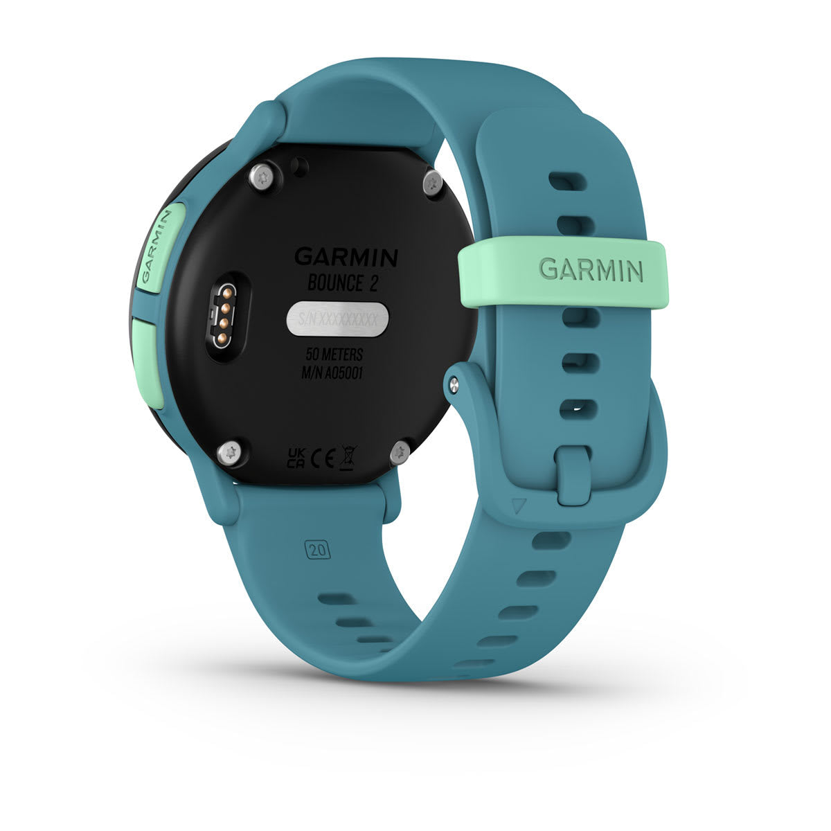 Garmin Bounce 2 43 mm GPS + Cellular – Polymer Türkis, Sportarmband, 50 m, für Android, iOS