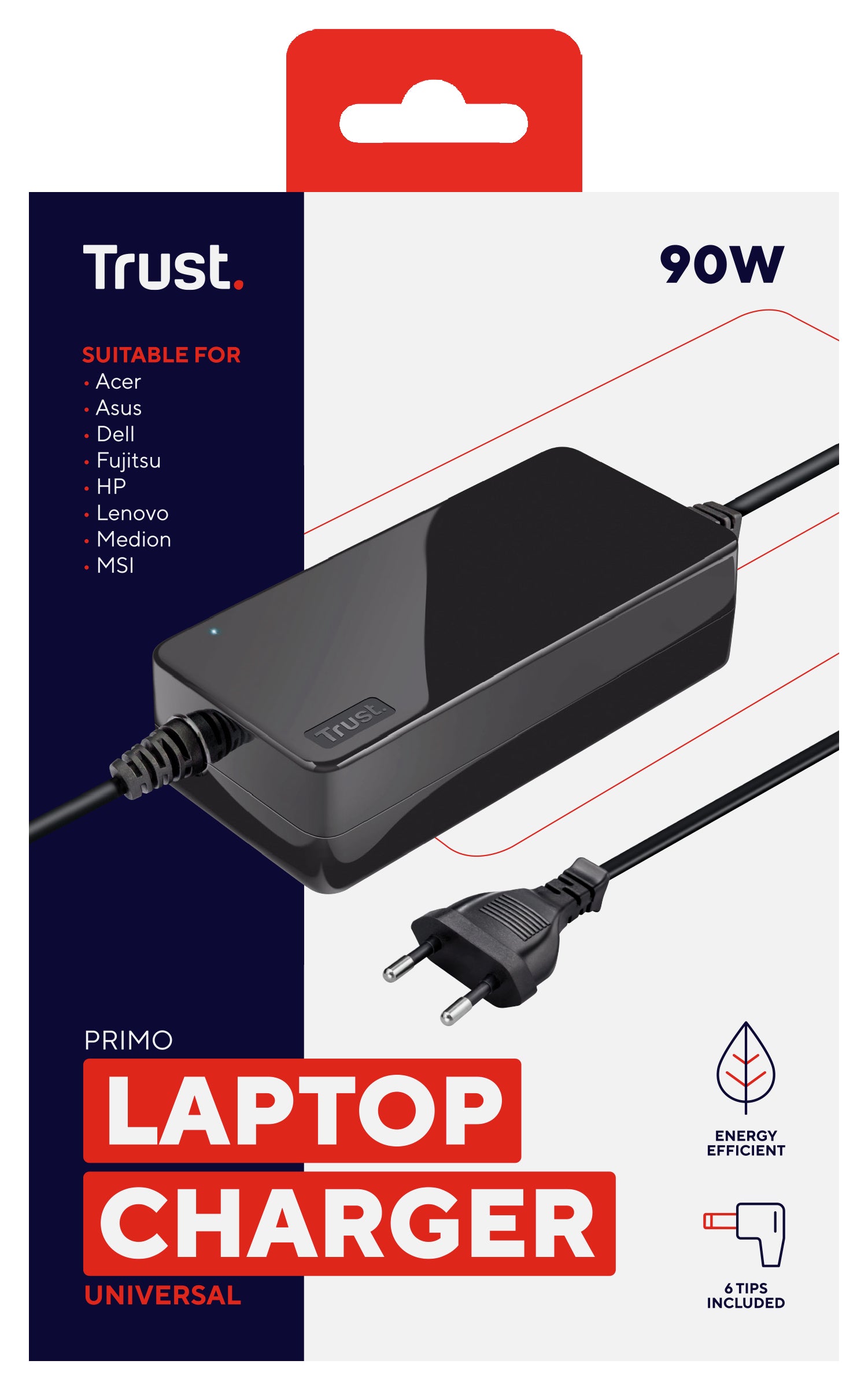 Trust Primo Netzteil 90 W (19 V) – für Laptop, universal – schwarz