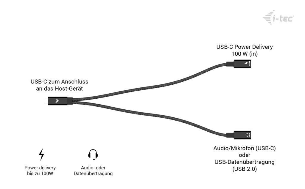 i-tec USB-C Multiport-Adapter – 2× USB-C (Audio/Mikrofon, USB 2.0), 100 W