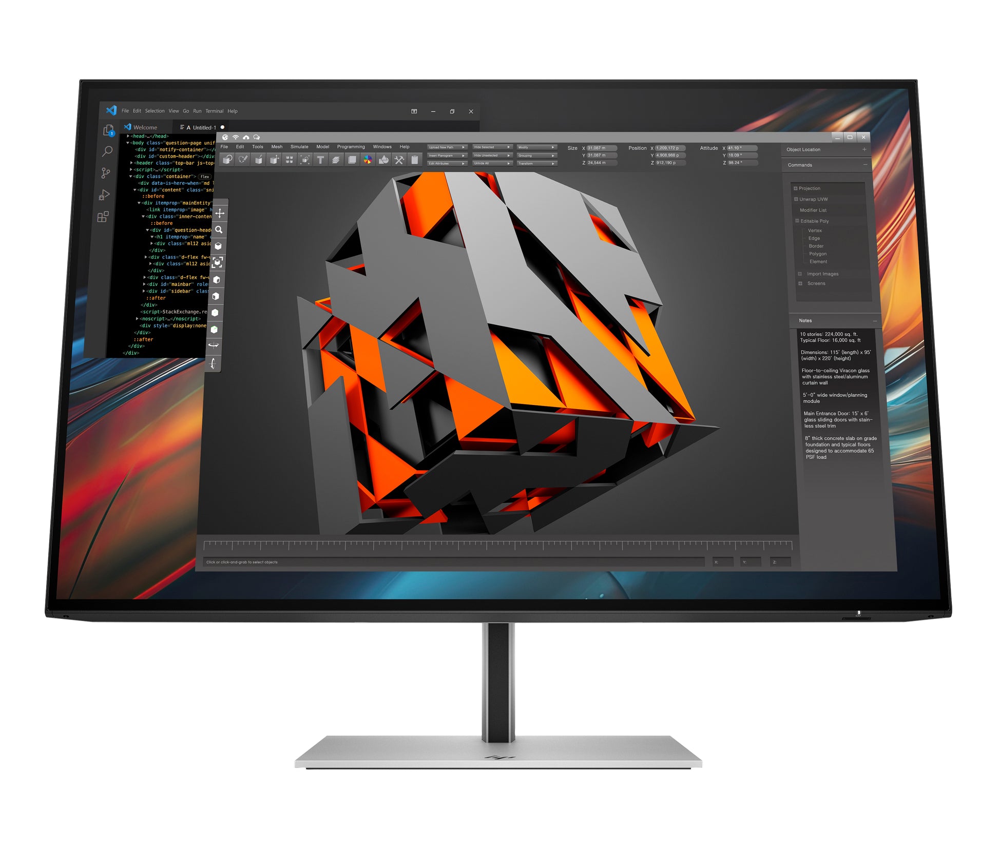 HP 724PU – Monitor, 24", 1920 × 1200 (WUXGA), IPS, 350 cd/m², HDMI, DisplayPort, USB
