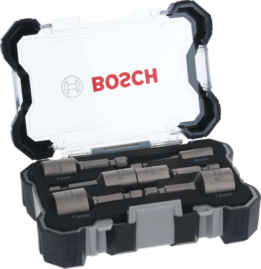 Bosch Steckschlüssel-Set 6/7/8/10/12/13 mm, 50 mm 1/4" Sechskant – 6-tlg. – mit Tasche