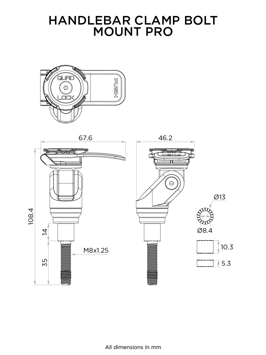 Quad Lock Handlebar-Klemmhalterung Pro – Fahrrad-/Motorradhalterung – Klemmhalterung – für Quad Lock Hüllen
